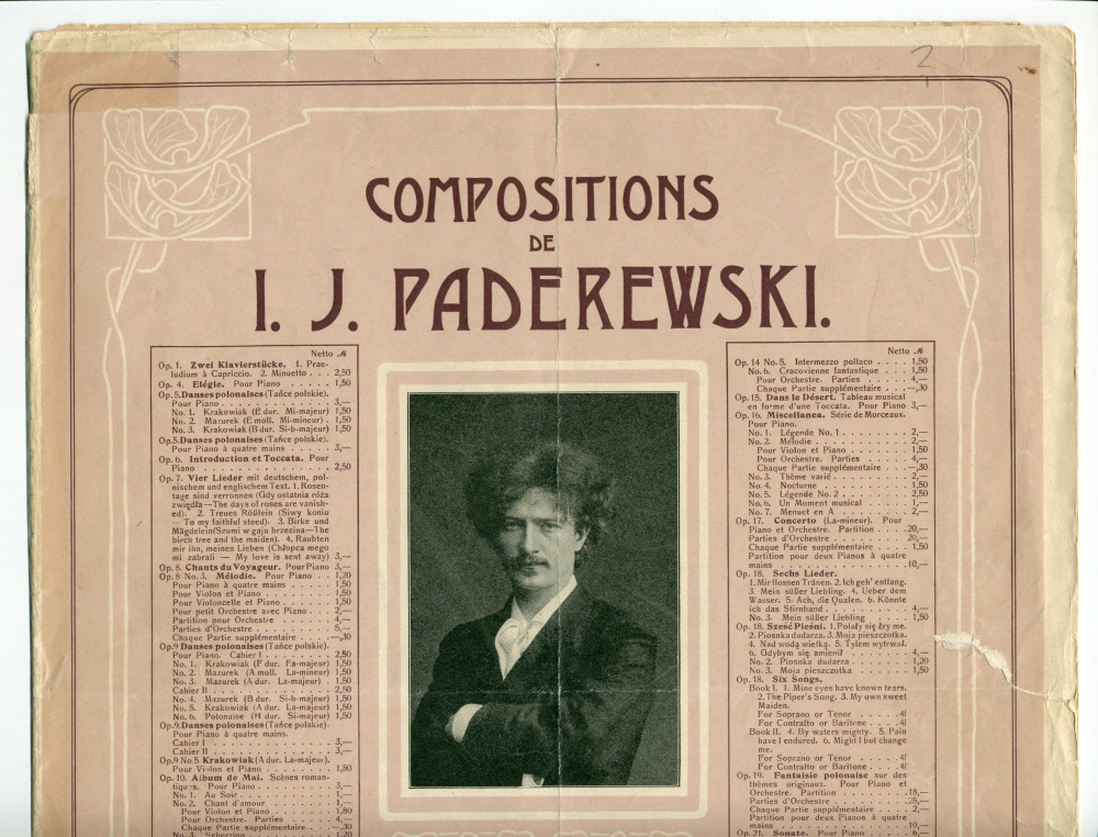 Partition de la transcription pour violon et piano par l'auteur du «Menuet» tiré du cahier I (antique) des «Humoresques de concert» pour piano op. 14 n° 1 de Paderewski (Ed. Bote & G. Bock, Berlin)